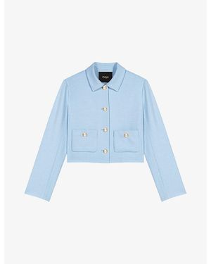 Maje Single-Breasted Side-Pocket Woven Jacket - Blue