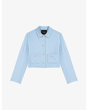 Maje Single-Breasted Side-Pocket Woven Jacket - Blue