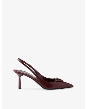 Prada Logo-Plaque Slingback Heeled Leather Court Shoes - Red