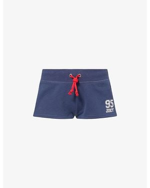 Juicy Couture Brand-Print Stripe-Trim Cotton-Fleece Track Shorts - Blue