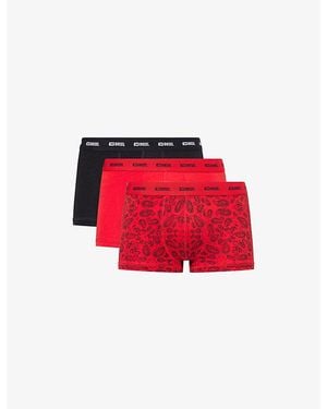 DIESEL Logo-Waistband Pack Of Three Cotton-Jersey Trunks - Red