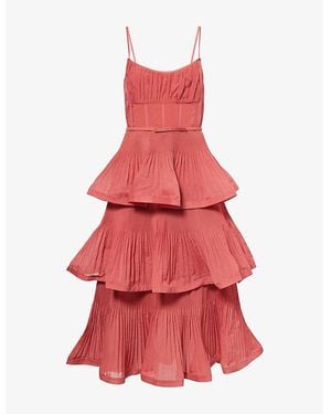 Zimmermann Pleated Tiered Woven Midi Dress