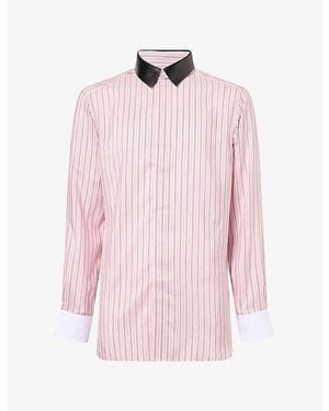 Tom Ford Leather Collar Oxford Striped Silk Shirt - Pink