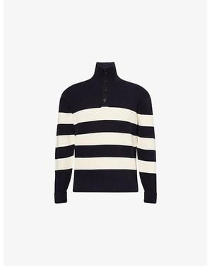 dunhill Stripe-Print High-Neck Knitted Cotton Jumper - Blue