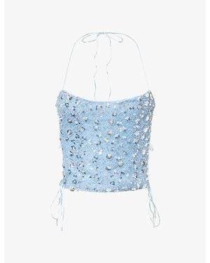 Jaded London Deva Sequin Knit Corset Top - Blue