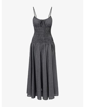 Dissh Lila Checked Cotton Midi Dress - Black