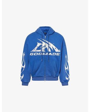 GODMADE Graphic-Print Washed Cotton Hoody - Blue