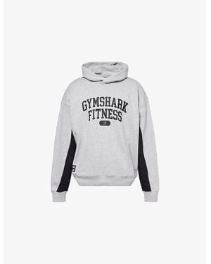 GYMSHARK Varsity Logo-Text Print Cotton-Blend Hoody - White