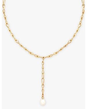 Astrid & Miyu Infinite Rhodium-Plated Sterling- And Freshwater-Pearl Lariat Necklace - Metallic