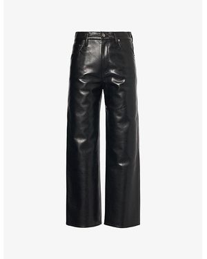 Agolde Ren Wide-Leg High-Rise Leather Trousers - Black