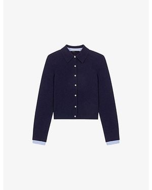 Maje Polo Removable-Trims Wool And Cashmere Cardigan - Blue