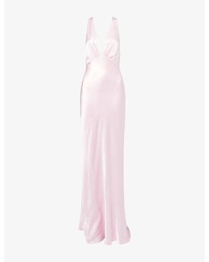 Shona Joy La Lune Plunge-Neck Satin Maxi Dress - Pink