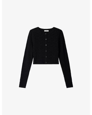Sandro Slim-Fit Pointelle Knitted Cardigan - Black