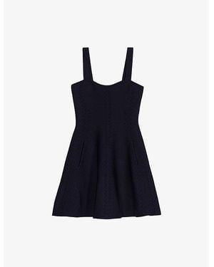Maje Square-Neck Embroidered Knitted Mini Dress - Blue