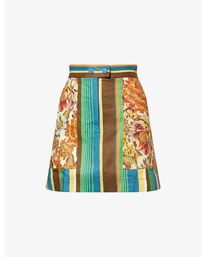 ALÉMAIS Charlie Striped-Floral Linen Mini Skirt - Green