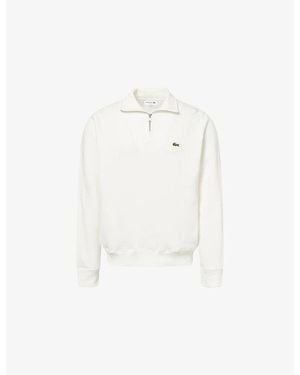 Lacoste Embroidered-Logo Half-Zip Cotton-Knit Sweatshirt - White