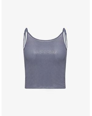 Jaded London Lua Metallic Double-Layer Stretch-Mesh Vest Top - Blue