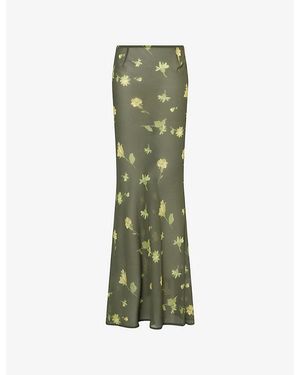 HYPHEN Floral-Print Sheer Maxi Skirt - Green