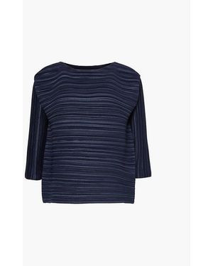 Pleats Please Issey Miyake Dark Vy Sheer Round-Neck Pleat-Knit Top - Blue