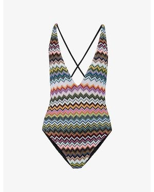 Missoni Chevron Plunge Knit Swimsuit - Multicolour