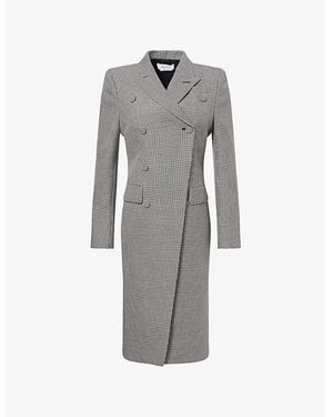 McQueen Double-Breasted Check Wool Military Coat - Gray