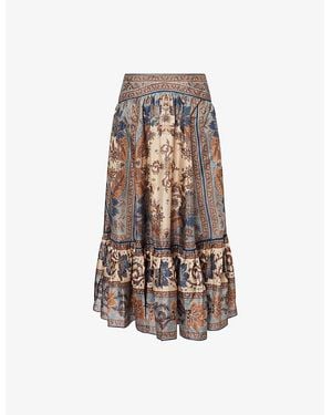 Zimmermann Ascension Tiered Silk Midi Skirt - Brown
