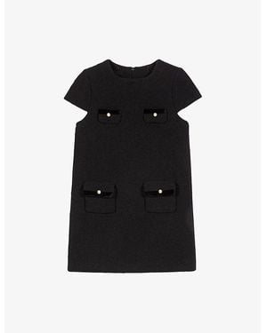 Maje Collared Short-Sleeve Stretch-Tweed Mini Dress - Black