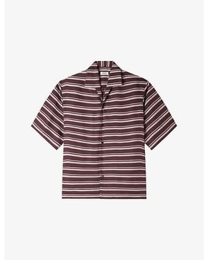 Sandro Striped Boat-Neck Relaxed Woven Shirt - Purple
