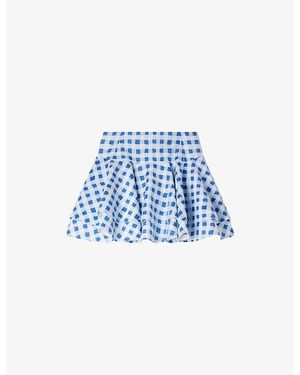 Sandro Short Gingham-Print Linen Mini Skirt - Blue