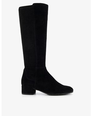 Dune Tayla Wide-Fit Suede Heeled Knee-High Boots - Black