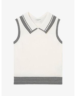 Claudie Pierlot Sleeveless Double-Collar Stretch-Knit Top - White