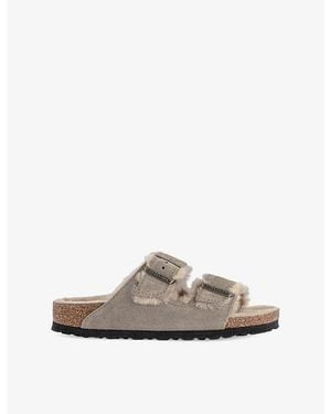 Birkenstock Arizona Shearling-Lined Suede Sandals - Grey
