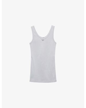 Prada Logo-Plaque Ribbed-Knit Cotton Tank Top - White