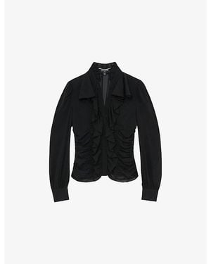 Reiss X Atelier Laverna Ruffle-Front Stretch-Silk Blouse - Black