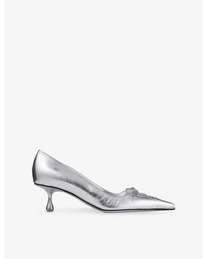 Jimmy Choo Scarlett 50 Vintage Metallic-Leather Courts - White
