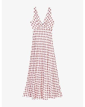 Maje Floral-Print V-Neck Silk Maxi Dress - Red