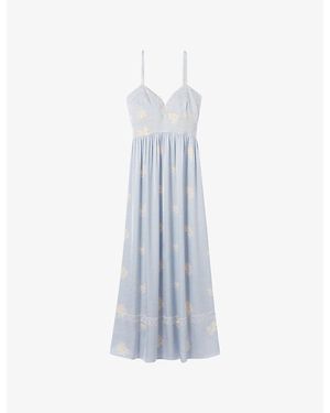 Claudie Pierlot Floral Sweetheart-Neck Woven Midi Dress - Blue