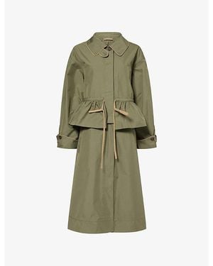 Damson Madder Myrtle Frilled Cotton-Blend Trench Coat - Green