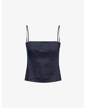 Jenni Kayne Kinney Spaghetti-Strap Linen-Blend Top - Blue