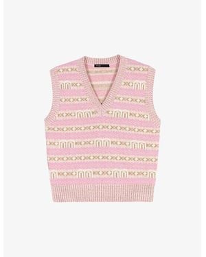 Maje Monogram V-Neck Wool-Blend Vest - Pink