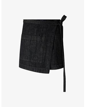 Soeur Eloise Wrap-Front Denim Mini Skirt - Black