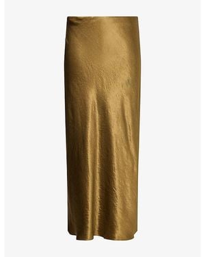 Vince Side-Slit Satin Midi Skirt - Natural