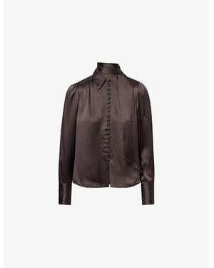 ME+EM Neck-Tie Silk Shirt - Brown