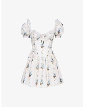 House Of Cb Issa Floral-Print Stretch-Cotton Mini Dress - White