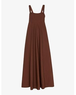 Whistles Anna Shirred-Back Sleeveless Cotton Maxi Dress - Brown
