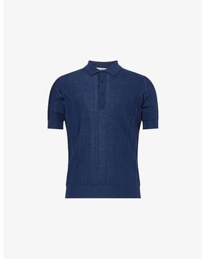 John Smedley Jaxen Ribbed Wool Polo Shirt - Blue