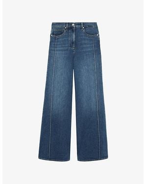 Reiss Heather Wide-Leg High-Rise Stretch-Denim Jeans - Blue