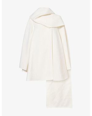 Alaïa Scarf-Trim Wool Coat - White