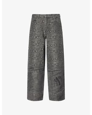 Daily Paper Snake-Print Wide-Leg Jeans - Grey