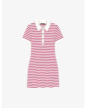 Maje Striped Polo-Collar Cotton-Blend Mini Dress - Pink